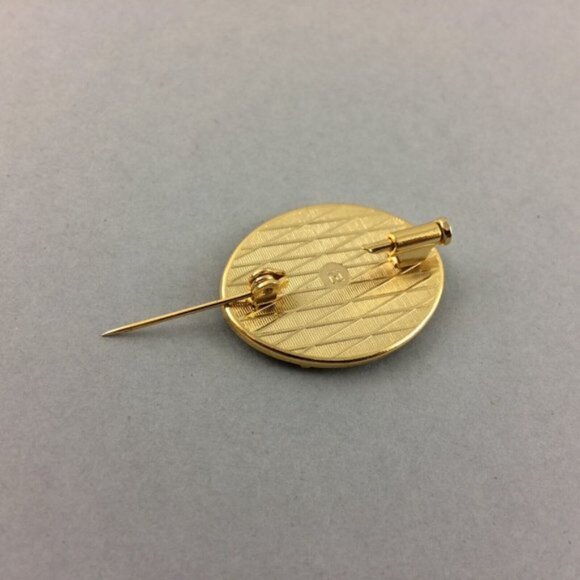 Vtg Toledoware Faux Damascene Oval Brooch Pin Arabesque Flower Goldtone Black - Picture 7 of 12